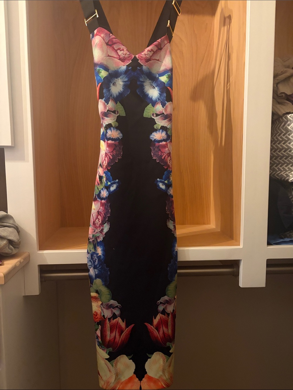 Ted Baker Black Floral-Trimmed Midi Dress